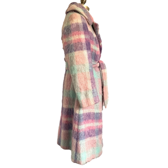 Vintage Pastel Colourful Plaid Mohair Long Coat - S/6-8US ๐ธ - Picture 7 of 14